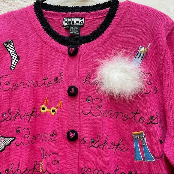 VINTAGE BEREK BORN‎ TO SHOP EMBROIDERED AND EMBELLISHED SWEATER IN PINK - Picture 6 of 11